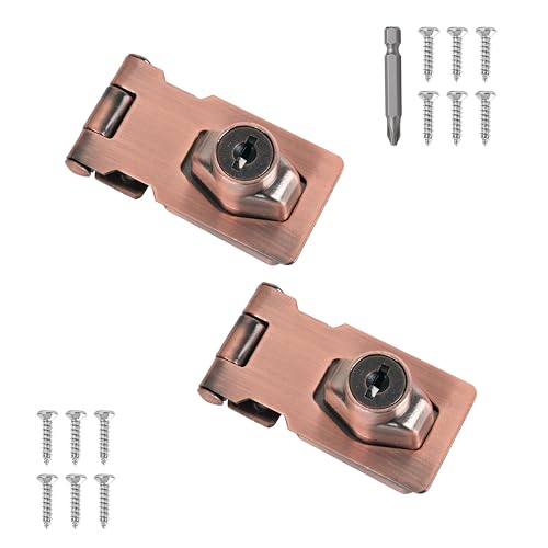 Image of 2 Pcs keyed Hasp Lock,2.5 inch keyed hasp Locks Twist knob keyed Locking hasp for Cabinet Small Door,Hasp Lock with Keys,Metal Safety Hasp Latches (2 Pcs Red Bronze, 2.5 inch)