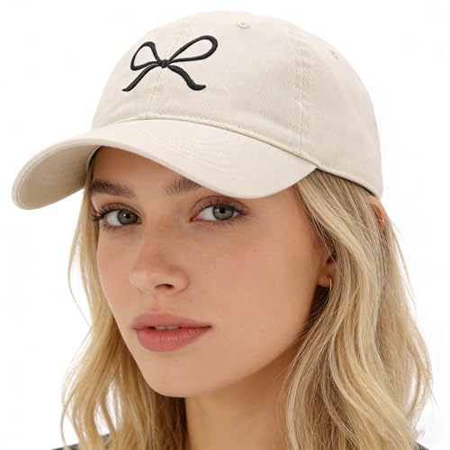 Image of Trendy Bow-Tie Baseball Cap for Women | Trucker Hats Y2k Adjustable Fashion Sun Hat with Visor for Hiking & Travel