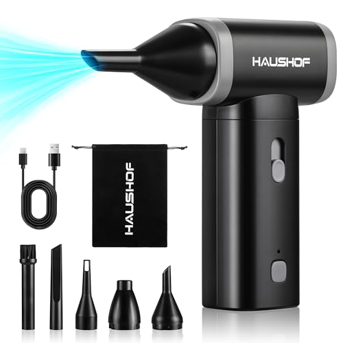 HAUSHOF Mini Elektrische Staubgebläse Stufenlose 110000 RPM Air Duster 235g USB-C Wiederaufladbares PC Reinigungsset Leicht & tragbar Staubbläser für Tastatur Auto Sofa Outdoor Schwimmring