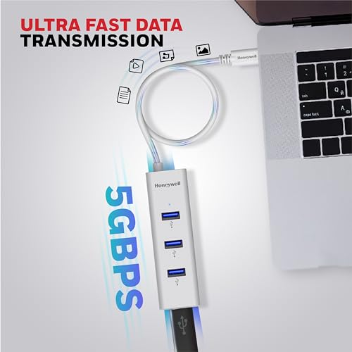 Image of Honeywell Momentum Type C to 4xUSB 3.0 Hub, Super-Fast Transmission Speed 5GBPS, Max Current 900mA per Port, Universally Compatible with All Type C- MacBook, Laptop, PC, Printer, Mobiles, Keyboard