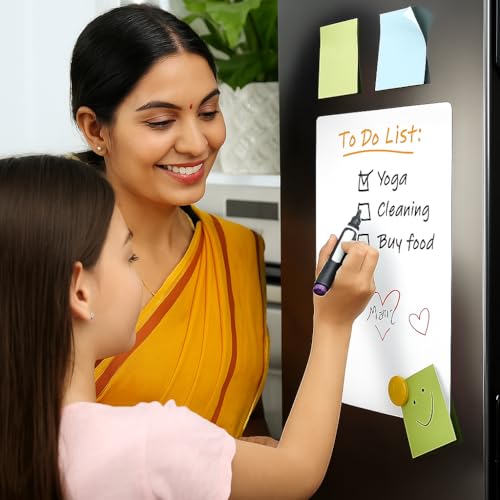 Image of GLUN Magnetic White Board Planner (23x30cm, Landscape) + Marker Combo | Dry Erase Board for Home & Office | Includes Black Marker