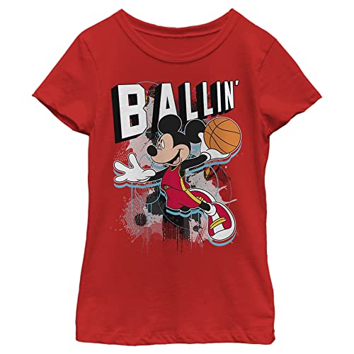 T-shirt Mickey Disney fille rouge en coton taille L col rond