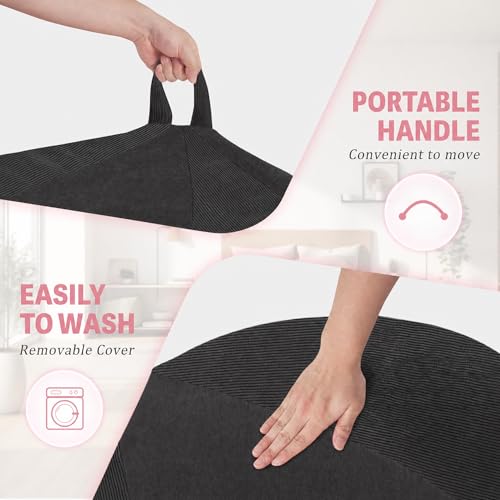 Image of HABUTWAY 5FT Bean Bag Chair Teardrop Bean Bag Chairs for Adults beanbag with Memory Foam Filled with Dual-Tone Unique Combination Corduroy & Luxury Distressed Velvet Washable Cover,Velvet Black