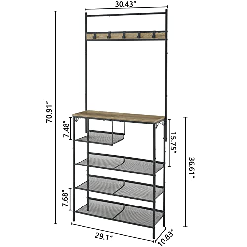 Hoctieon 5-Tier Freestanding Coat Rack With Adjustable Mesh Slant, Sturdy Hall Tree Designed For Boots Storage And Shoes Storage, Multifunctional Shoe And Coat Rack For Entryway, Greige #TOP7