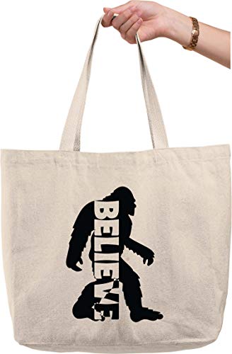 Believe bigfoot silhouette funny sasquatch mythical creature Natural Canvas Tote Bag funny gift