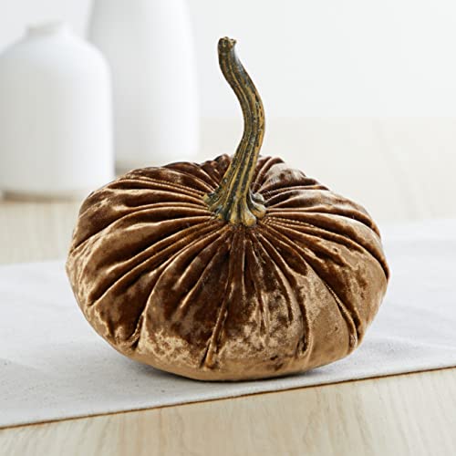 Set of 4 Small Velvet Pumpins, Earth Tone Taupe Decor, Gold Pumpkin Decor, Neutral Farmhouse Decor, Pumpkin Centerpiece for Weddings, Orange (2 Luxe Sand, Rust, Gold) - Thumbnail 2