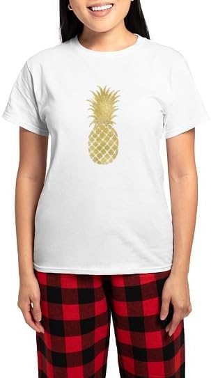 CafePress Gold Glitzy Pineapple Pajamas Women's Novelty Cotton Pajama Set, Comfortable PJ Sleepwear