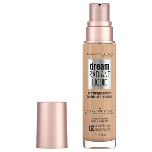 Maybelline Dream Radiant Liquid Medium Coverage Hydrating Makeup, Lightweight Liquid Foundation, Natural Beige, 1 Count
