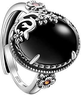Ornaland Women's Vintage Plum Blossom Ornate Ring with Oval Garnet in 925 Sterling Silver with 3A Micro Pave Zircon Ring, Adjustable