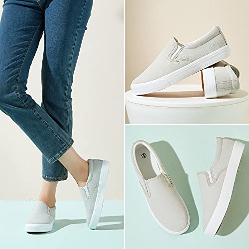 Women's Slip On Shoes Canvas Sneakers Loafers Non Slip Shoes Low Top Casual Shoes(Suede Grey.us8) #TOP5