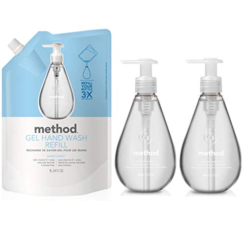Method Gel Hand Soap Bundle with Two 12 oz. Dispensers & One 34 oz. Refill Naturally Derived Hand Soap (Sweet Water)