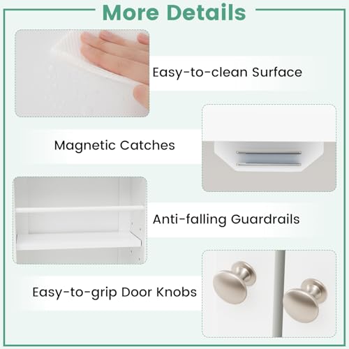 TANGZON Kitchen Cupboard, Kitchen Pantry Cabinet with Doors & Adjustable Shelves, Space Saving Larder Storage Cupboard Organiser for Dining Room Living Room Entryway (White, 59 x 30 x 104cm) - Image 7