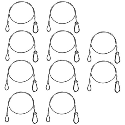 TSSS 10 Pcs Stainless Steel Safety Rope Bonds Wire with Buckle and Looped Ends, Length 65 cm Load 110 Pounds Security Chain Cable Secondary Protection for Stage Lighting Lights Cover