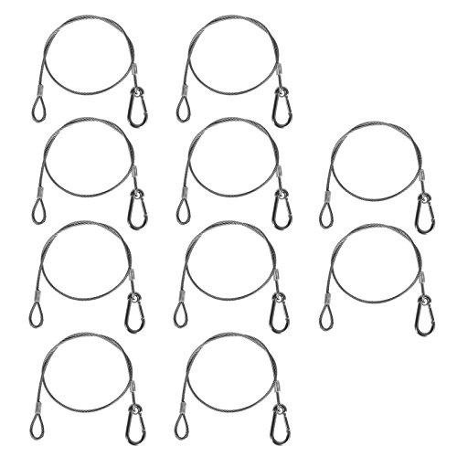TSSS 10 Pcs Stainless Steel Safety Rope Bonds Wire with Buckle and Looped Ends, Length 65 cm Load 110 Pounds Security Chain Cable Secondary Protection for Stage Lighting Lights