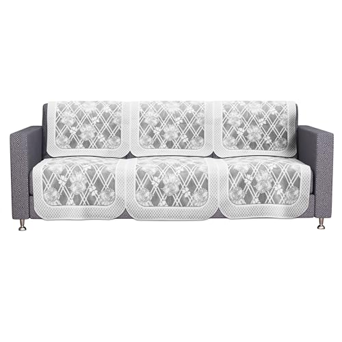 Image of Kuber Industries 3 Seater Anti Slip Sofa Covers for Home | Decorative Sofa Set Cover for Living Room | Protective Sofa Sheet & Sofa Seat Cover from Spill & Shot | Cross Flower Net - Grey