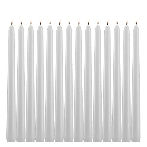 White Taper Candles - Set Of 14 Dripless Candles - 10 Inch Tall, 3/4 Inch Thick - 7.5 Hour Clean Burning #TOP1