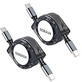 SDBAUX USB C 60W Charging Cable,Retractable C to C Charger Cord for iPhone 15/iPhone 15 Pro Max/iPad Mini 6/Pro 2021/2020,iPad Air 4,MacBook Pro 2020,Galaxy S23/S22/S21 (2Pack/3.3ft/Grey)