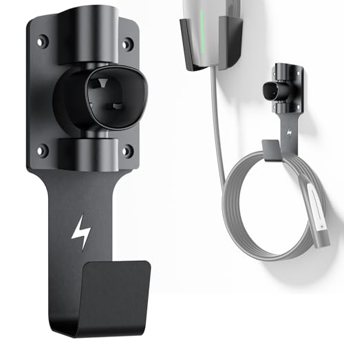 FOCSPROD for Tesla Charger Holder with 180 Rotation Nozzle Dock Metal J-Hook for Tesla Model 3/Y/X/S Charger Cable Car Accessories Wall Connector Organizer Extra with Mobile Connector Holder