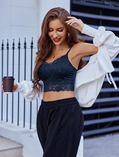 Image of Avidlove Lace Bralette for Women Spaghetti Strap Tank Top V Neck Slim Basic Camisoles