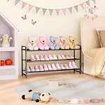 Ekisemio 3-Tier Long Metal Shoe Rack, Wide Stackable Shoe Organizer for Closet & Entryway, with Sturdy Wire Grid Storage Shelf for Bedroom, Black