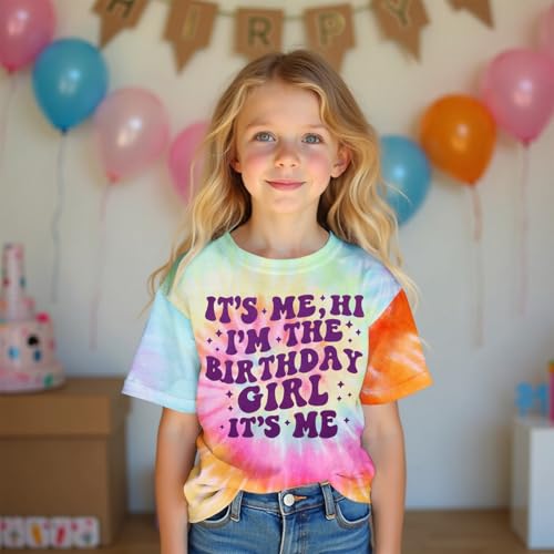Image of Its Me Hi Im The Birthday Girl Shirts Kid Girl Birthday T-Shirt Outfit B-Day Party Tie Dye Short Sleeve Tee Top 6-12Y