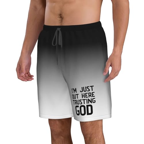 Men's Swim Trunks Bathing Suit Hawaiian Swimsuits I'm just Out Here Trusting God Beach Shorts with Pockets,2