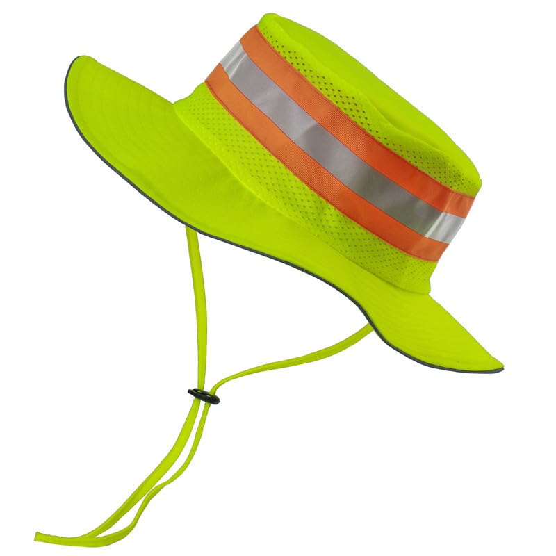 Image of Unisex High Visibility Reflective Bucket Hat Mesh Wide Brim Work Safety Boonie Hat Sun Protection Packable Sun Cap Bucket Cap