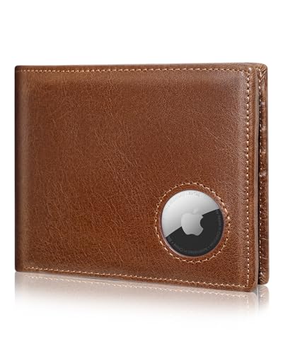 Airtag Wallet for Men Bifold Genuine Leather RFID Blocking Men's Wallet with Airtag Holder 2 ID Windows 14 Cards Holders - Gift Box (Airtag Not Included)