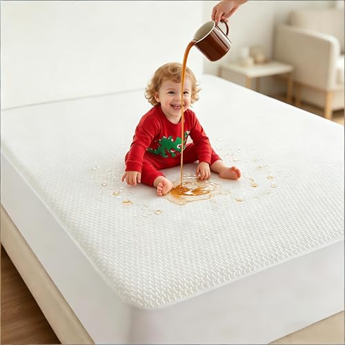 JOSOP 100% Waterproof Full Size Mattress Protector, Breathable Cooling 3D Air Bamboo Viscose Mattress Cover, Fitted with 6"-14" Deep Pocket, Hypoallergenic Noiseless Machine Washable