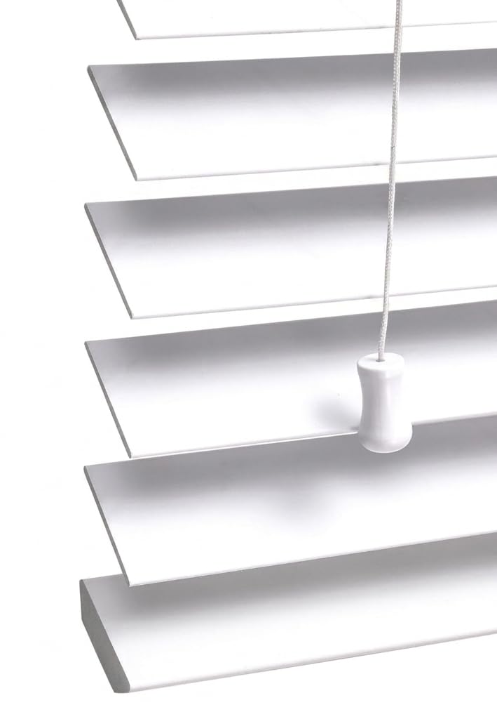 Home In Style 4U White Faux Wood Window Venetian Blinds With Strings Easy Fit Child Safe - 50Mm Slats Trimmable Home Office Window Blinds W90cm X L150cm