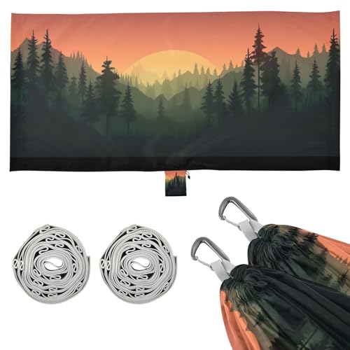Haskirky Sunset Tree Camping Hammock, Single Portable Hammocks with Tree Straps & Attached Carry Bag, 330Lbs Capacity Perfect for Outside Indoor Hiking Beach Backpack Travel