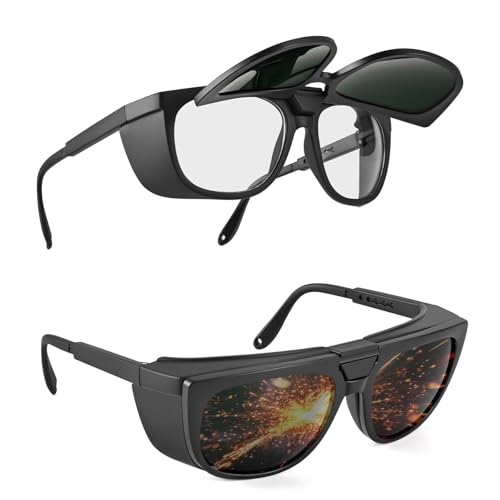 ​Dual Lens Welding Safety Glasses – ANSI Z87.1 Certified – Switch Between Clear & IR 8.0 Shade – Anti-Fog & Scratch Resistant – Adjustable Frame – UV400 Protection – for Arc Welding, Plasma Cutting