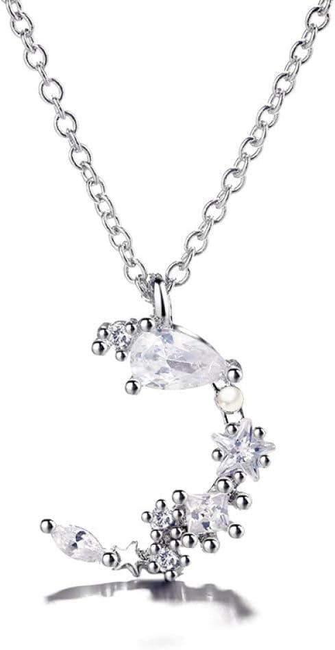 Silver Chains For Women,Cresent Necklace Women S925 Sterling Irregular Moon Zircon Pendant Dainty Trendy Choker Delicate Chain Jewelry Her Girls Couples