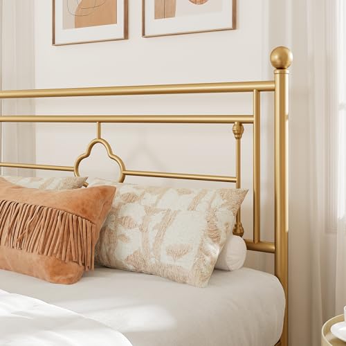 Allewie LFHHH007 Full Size Metal Platform Bed Frame With Victorian Vintage Headboard And Footboard/Mattress Foundation/Under Bed Storage/No Box Spring Needed/Noise-Free/Easy Assembly, Gold thumb #3