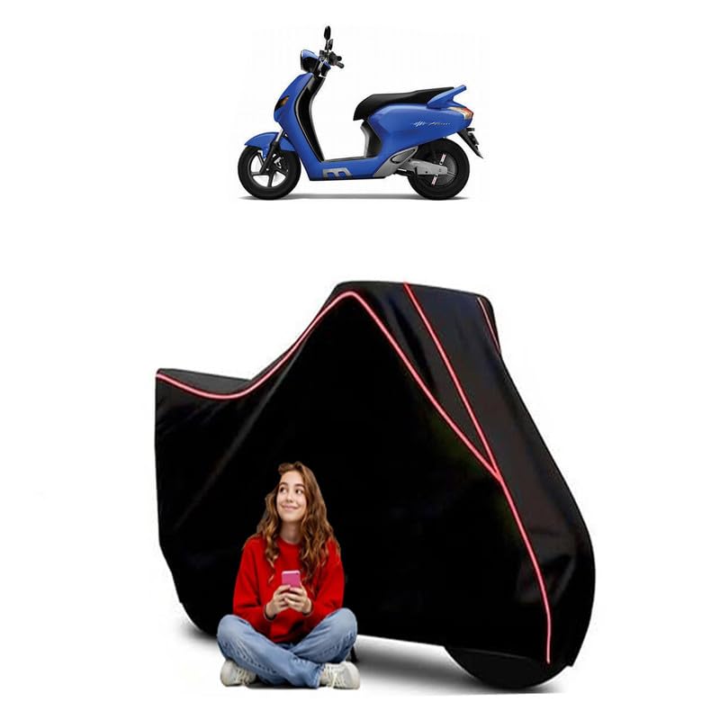 Image of Like 200 BS6 Scooty Bike Cover Water Resistant Outdoor Use Universal Fit Scooters Motorcycles Heavy Duty UV Protection Dust Rain Scratch Resistant Elastic Bottom Black Blue Piping
