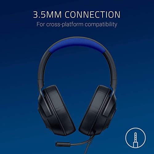 Razer Kraken X for Console - Wired Console Gaming Headset (Bendable Cardiod Microphone, Custom-Tuned 40mm Drivers, 3.5mm Connection, Oval Ear Cushions, Adjustable Headband) Black and Blue