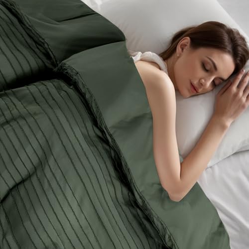 Image of NEXHOME PRO Duvet Cover Queen,3 Pieces Boho Tufted Duvet Cover Set, Soft and Lightweight 100% Washed Microfiber Comforter Cover Set for All Season(Olive Green,90 x 90)-No Comforter
