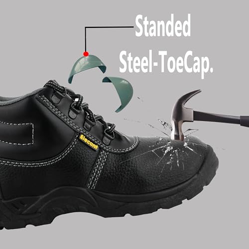 Image of ELECANT Lace-up Steel Toe, PVC Sole and Rexine Upper Black Safety Shoes for Construction, Factory and Industrial Work||Safety Shoes for Men