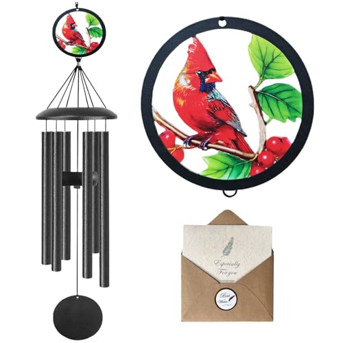50" Cardinal Wind Chimes for Outside,Cardinal Gifts,with 6 Thick Aluminum Tubes, Soothing Deep Tone Suitable for Garden Decoration, Sympathy Gifts to Comfort Grief and Honor Loved Ones