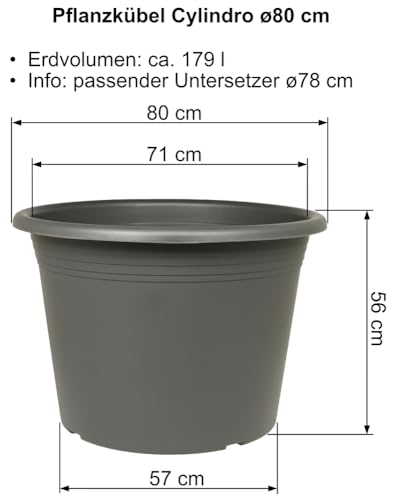 MePla Blumentopf Cilindro - runder Pflanzkübel - wetterfestes Pflanzgefäß - UV-beständiger Blumenkübel - Pflanzentopf - Kübel - Ø 80 - Anthrazit