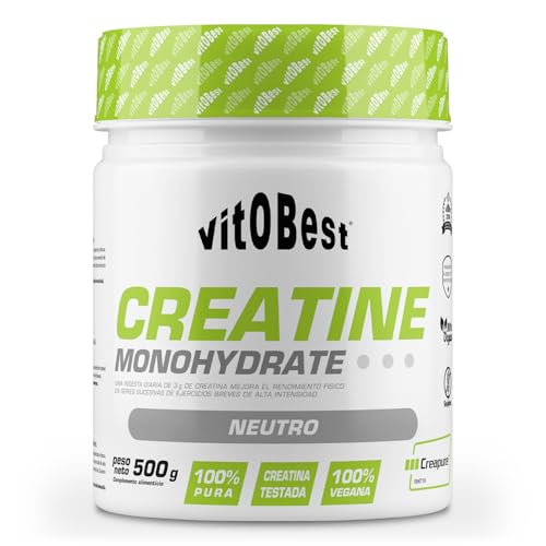 VITOBEST | Creatina Monohidrato (Creapure®) | Una ingesta diaria de 3 g mejora el rendimiento en series sucesivas de ejercicios breves de alta intensidad | Sabor Neutro - 500 g