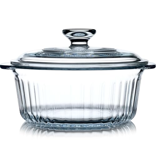 2.4QT Round Glass Casserole Dish with Lid Borosilicate for Oven