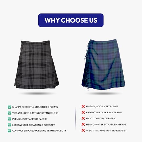 Image of 8 Yard Mens Kilt - Authentic Tartan Kilt for Men Highland Outfit for Weddings & Traditional Scottish Wear