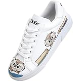 DOGO White Sneakers for Women - Handmade Women's Fashion Sneakers, Vegan Leather and Unique Design, Comfortable Shoes for Women, Ace Sneakers The Wise Owl, Size 7.5