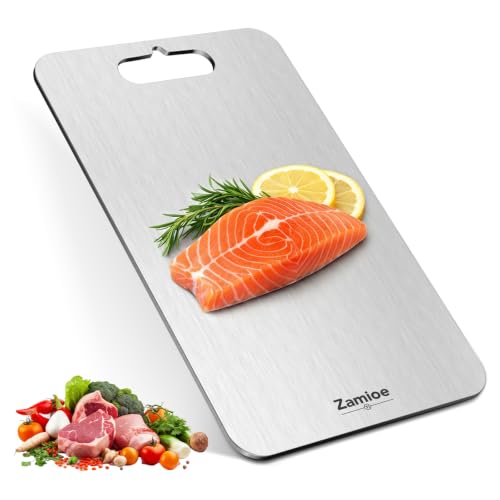 Image of Titanium Cutting Board,Pure Titanium Cutting Boards for Kitchen | Double-Sided Non-Toxic Cutting Board,Vegetables,Fruits,Raw and Cooked Food Prep,Features Handle,Dishwasher Safe,16 inch x 10 inch