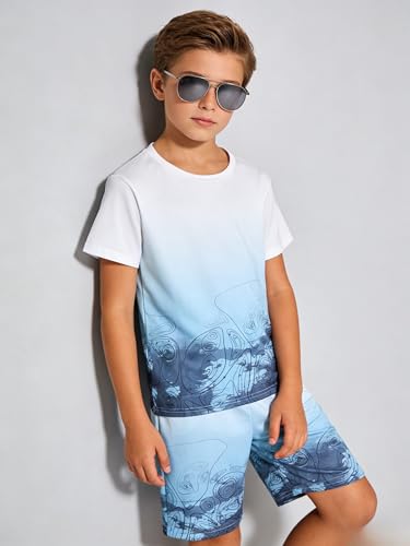 Image of Kid Toddler Baby Boys Clothes Tie-dye Palm Leaf Top 2Pcs Summer Shorts Set