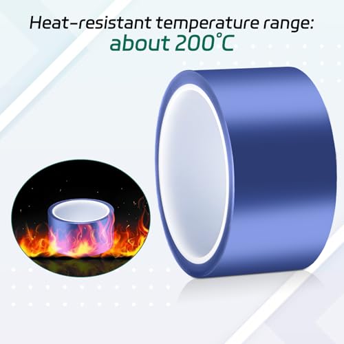 BEASAFY 2 Rollen 50mmx33m Hitzebeständiges Klebeband, Hochtemperatur Blaue Sublimation Klebeband, Starke Paste Thermo Klebeband Geeignet für 3D-Drucker, Elektronische Leiterplatten