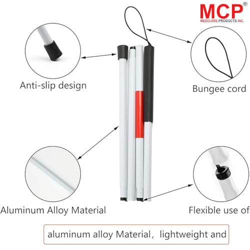 Image of MCP Healthcare Folding Blind Cane Reflective Red Folding Walking Stick for Vision Impaired and Blind People (White)