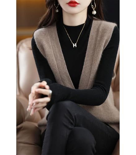 Women's Deep V-Neck Knitted Vest Sweater 100% Merino Wool Sleeveless Pullover Basic Blouse Short Tops2