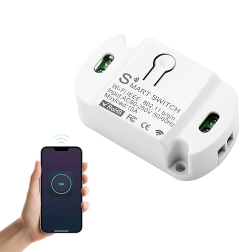 1PC Interruptor inteligente de Luz, Interruptor WIFI Mini, Interruptor Inteligente Wifi, Interruptor Inteligente Alexa, App Tuya/Smart Life, Control Voz/Temporizador, Compatible Alexa y Google Home